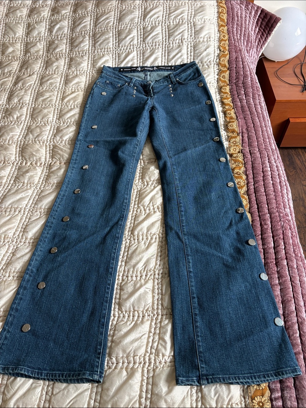 Gianfranco Ferre Dark Blue Snap-Trim Flared Jeans